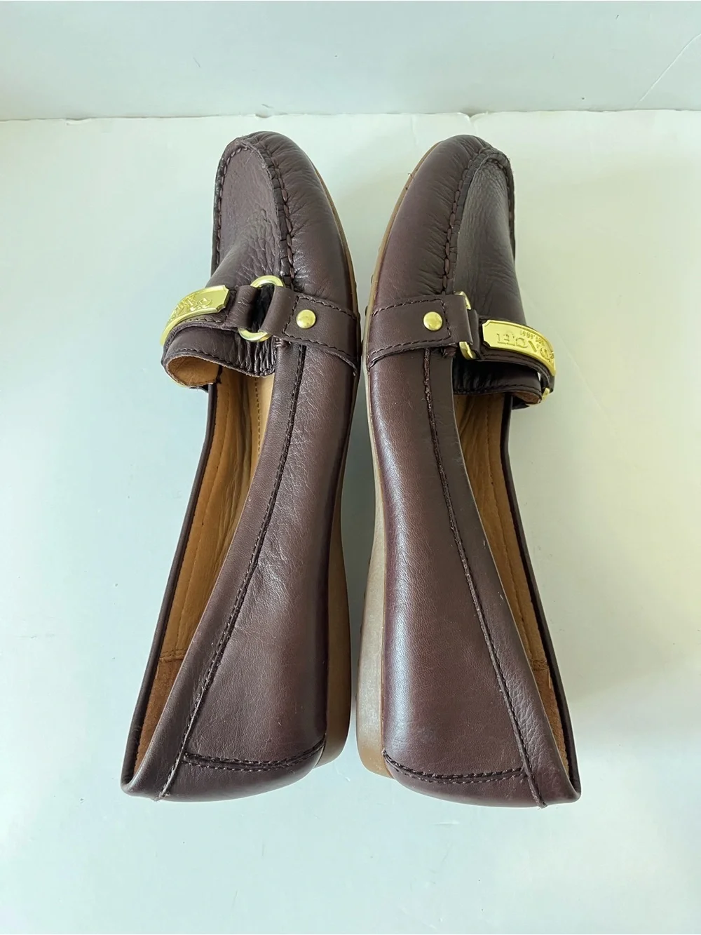 Coach Felisha Brown Leather Gold Accent Driving Loafers Size 8M